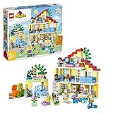 LEGO 10994 DUPLO 3-in-1-Familienhaus, Puppenhaus aus Bausteinen mit Push&Go Auto, 5 Figuren, 2 Tieren und Spielzeug-Lampe, Spielhaus Geschenk für Kleinkinder, Mädchen und Jungen ab 3 Jahren