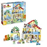 LEGO 10994 DUPLO 3-in-1-Familienhaus, Puppenhaus aus Bausteinen mit Push&Go Auto, 5 Figuren, 2 Tieren und Spielzeug-Lampe, Spielhaus Geschenk für Kleinkinder, Mädchen und Jungen ab 3 Jahren