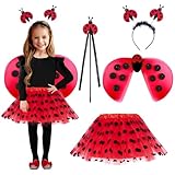 Putfoka Marienkäfer Kostüm Kinder, Ladybird Kostüm Mädchen mit Rot Tutu Rock+Haarreif+ Maske+Zauberstab+Flügel für Faschingskostüme Karneval Halloween