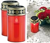PEARL Grableuchten: 2er-Set Solar-LED-Grablichter mit Dauerlicht, rot (Led Grableuchte, Grabkerze Solar, Beleuchtung)