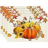 4 Stück Blätter Herbst Platzsets Set, 30x45cm Waschbare Platzdeckchen Urlaub Tischsets, für Küche, Party & Urlaubdekoration