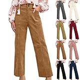 Cordhose Damen Weites Bein, Sporthose Hohe Taille Stretchhosen Gerades Bein Palazzo Hose Einfarbig Stoffhose Bequeme Freizeithose Lassig Thermohose Weichem Stretchjeans Mit Taschen