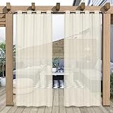 Rosnek Outdoor Vorhang Wetterfest Transparent mit Obere Ösen,B132xH213cm Wasserdicht Outdoorvorhänge Außenvorhang für Balkon Terrasse Garten Pergola Pavillon Sichtschutz,2 Stück,Beige