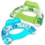 SLOOSH Aufblasbare Pool-Flöße für Erwachsene, 2er Poolstühle mit Getränkehaltern, aufblasbarer Schwimmstuhl, Blätterdesign für entspannte Sommer-Wasserfreude, Schwimmparty, Strand, Blau, Grün
