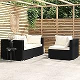 ARKEM 3-TLG. Garten-Lounge-Set mit Auflagen Schwarz Poly Rattan TerrassenmöBel Outdoor Couch