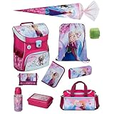 Familando Mädchen Schulranzen 1. Klasse · Scooli Campus Fit Schultasche · ergonomisch & leicht · Kinder Schulranzen Set für Mädchen (10-teilig mit Schultüte, Disney Frozen Rosa)