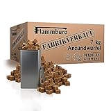 FLAMMBURO (7 kg Öko Anzündwürfel vom Deutschen Hersteller + Vorratsdose, Grillanzünder, Kaminanzünder, Ofenanzünder, Anzündwürfel, Anzündwolle - DIN zertifizierte - Made in Germany - (7kg)