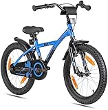 PROMETHEUS BICYCLES Kinderfahrrad 18 Zoll Jungen ab 6 Jahre - Kinder Fahrrad 18 Zoll Junge Mädchen Fahrrad Kinder mit Rücktrittbremse Fahrradständer in Blau Schwarz