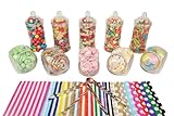Sweet Tree Celebrations - 10 kleine Kunststoff-Süßigkeiten-Gläser-Set, 2 x Metallzange, 50 x grüne gepunktete Papiertüten