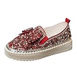 Fulidngzg Rollingsoft Schuhe Damen Elegante Flache Pailettenschuhe Glitzer Schuhe White Frühling Glitzerschuhe Glitzer Sneaker Plateau Rutschfeste Pailletten Schuhe Turnschuhe Frühlingsschuhe