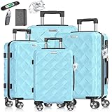 KESSER® Reisekoffer Set 4-teilig | Kofferset ABS Hartschalenkoffer mit Zahlenschloss, Kofferwaage & Reisebrieftasche 360° Rollen | Handgepäck & große Koffer für Business & Reise Trolley Sky Blue