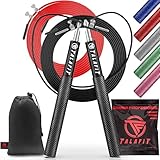 Professionelle TALAFIT Springseil Crossfit | Verstellbares Fitness-Springseil | Boxseil | Hochgeschwindigkeits-Kugellager | Inklusive Tasche (Schwarz)