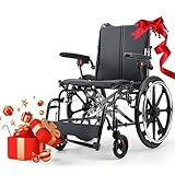 ByteTecpeak M4 Rollstuhl Faltbar Leicht mit Doppeltem Sitzpolster, Schockabsorbierenden Vorderrädern, Leichtes Aluminiumgestell, Abnehmbare Armlehnen, wartungsfreie Vollgum Reifen