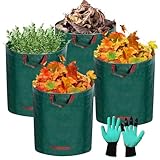 YIYADI 4er Set Gartenabfallsack,300L Gartensäcke,Selbststehend und Faltbar Laubsäcke,für Gras Laub Gartenabfall,mit 1 Paar Gartenhandschuhe