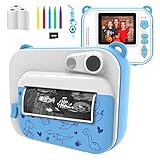 Ushining Kinderkamera, DigitalKamera für Kinder, 1080P HD Videokamera mit 2,0 Zoll IPS Bildschirm, Sofortbildkamera Schwarzweiß-Fotokamera mit 32 GB Micro SD-Karte und 3 Rollen Druckpapier