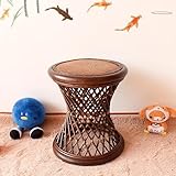 LKYLGYU Premium Natur Rattan Hocker,Rustikaler Multifunktions Holz Akzent Hocker Beistelltisch für den Garten im Freien,Handgewebter Korb Ottoman Fußhocker