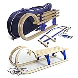 Holzfee Schlittentasche + VT-Sport Klappschlitten Hörnerschlitten + Lehne flexibel | Baran Blue XL Set