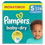 Pampers Windeln Größe 5 (11-16kg) Baby-Dry, Junior, MONATSBOX, bis zu 12 Stunden Rundum-Auslaufschutz, (1er Pack) 174 Stück