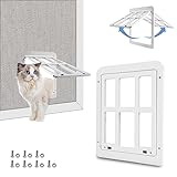 Kaneorooir Klappentür, Haustierklappe Fliegengitter Automatisches Schließen Hundeklappe Balkontür für Fliegengitter Tür Abschließbare Haustiertür für Katzen (Weiß)
