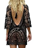 EDOTON Damen Gestrickte Strandkleid Bikini Cover Up Sommer Strand Vertuschen Bikinibluse (C-schwarz)