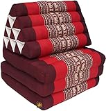 GURU SHOP Thaikissen, Dreieckskissen, Kapok, Tagesbett mit 3 Auflagen - Braun/rot, 30x50x160 cm, Asiatisches Sitzkissen, Liegematte, Thaimatte