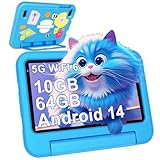 2026 Neueste Android 14 Kinder Tablet 7 Zoll, 10GB(4+6) RAM+64GB ROM/TF 1TB, WLAN 6, 5G+2.4G WLAN, 8-Core 1.8 GHz, 1024*600, 3500mAh, Type-C, Bluetooth 5.0, Kids Tablet Mit EVA-Hülle - Blau
