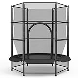 Trampolin für Kinder,Trampolin Outdoor Ø140cm,Trampoli n Indoor Kinder mit Sicherheitsnetz,Gartentrampolin für Training & Unterhaltung,bis 50 kg,Spielzeug Geschenk (Schwarz)