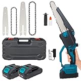 6 Zoll Kettensäge,kabellose Mini Kettensäge mit bürstenlosem Motor,mit 2×6-Zoll-Ketten,2×8-Zoll-Ketten,2 Führungsplatten,2 Hochkapazitätsbatterien,für Baumbeschnitt & Holzschneidearbeiten
