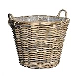 Spetebo Rattan Pflanzkorb Natur mit Henkeln - 42 cm - Weide Blumenkorb mit Folie - Garten Deko Flechtkorb Gartenkorb Weidenkorb Übertopf geflochten