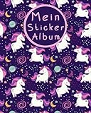 Stickeralbum: leeres Stickerbuch zum Einkleben und Sammeln | 24 farbige Seiten | ca. DIN A4 | Tolles Geschenk für Mädchen und Kinder | Motiv: Einhorn | Kein Silikonpapier V4