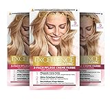 L'Oréal Paris Permanente Haarfarbe, 100% Grauhaarabdeckung, Haarfärbeset mit Coloration, Shampoo und 3-Fach Pflege Creme Farbe, Excellence Creme, 9 Hellblond, 3 x 268 g