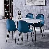 GOLDFAN Esstisch mit 4 Stühlen Rechteckiger Esstisch aus Glas Moderner Küchentisch Set Esszimmerstuhl aus Samt Küchenstuhl, Blau