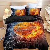 Zelbuck Basketball Bettwäsche 220x240 Microfaser Bettbezüge Mit Reißverschluss 3 Teilig Für Erwachsene, Jungen,Sport Bettwäscheset Mit 2 Kissenbezügen 50x75cm/80x80cm (155x220/80x80cm,Styple 10#)