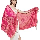 Gragengs Pashmina Schal Wrap mit ethnischen Paisley Two Tone Jacquard Schal für Damen,Paisley-Fuchsia