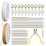 Bubuyun 2 STK 5m Schmuckkette Gliederkette Meterware Schmuckherstellung Kit Silber Gelb Schmuck machen Kette dünn Jewelry Link Chain mit 20 Karabinerverschluss und 100 Biegeringe für DIY Halskette 3mm