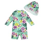 upandfast Baby Schwimmanzug Einteiliger mit Sonnenhut UV Schutz Badebekleidung für Baby Mädchen(Grüne Blumen,3-6 Monate)