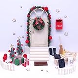 Wichteltür Zubehör Weihnachten Set 27 Pcs Weihnachtswichtel Tür mit Lichterkette Weihnachtsdeko Elfentür, Elfentür Holz, Feentür Dänische Weihnachtsdeko für Kinder Geschenke