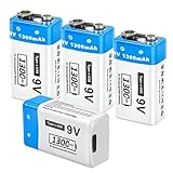 FLSTOR 9V Akku, 4 Packungen 1300mAh 9V Li-Ion Block Akku Wiederaufladbar Batterie, Schnelles Aufladen für Rauchmelder Brandmelder, Warnmelder, Musikinstrumente, Rauchmelder etc, 4 Stück