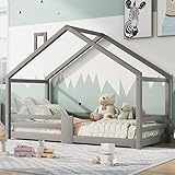 Moimhear Kinderbett, Hausbett 90 x 200 cm, Kleines Hausdesign, Kiefernholz Haus Bett for Kids