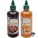 Thai Dancer Teriyaki Mayo + Sriracha Mayo im Set 2 x 450 ml mit esnado Drachenanhänger | Für Fleischgerichte, Gegrilltes und Gemüse