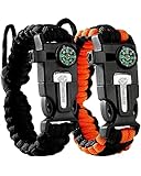 Paracord Armband (2er-Set) - Survival Armbänder mit Kompass, Pfeife, Feuerstein und Feuerschlagklinge - Ideal für Outdoor-Überleben und Notfälle