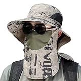 Sonnenhut mit breiter Krempe – Fahrradhut mit Gesichtsschutz und Nackenklappe, abnehmbare Kappe mit LSF 50+, für Damen und Herren, Wandern, Angeln, Rucksackreisen, Outdoor, Khaki