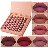 6 Stück matt flüssiger Lippenstift Nude Lipstick Waterproof Long Lasting Non Fading Natural Color Makeup Gift For Women (Set A)