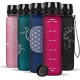 720°DGREE Trinkflasche 1l mit Motivationsskala “uberBottle“ +Sieb - Dicht, Leicht, BPA-Frei, Bruchsicher - Wasserflasche für Uni, Sport, Fitness, Fahrrad, Outdoor - Tritan Sportflasche - Rot