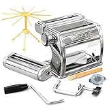 Manuelle Nudelmaschine mit Trockner - Multi-Pasta Edelstahl Rostfrei Italienische Flachteigmaschine 7 stufig einstellbar, scharfem Messer Klemme - Frische hausgemachte Nudeln, Spaghetti, Lasagne