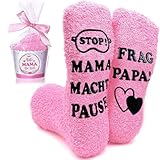 Zemolo Lustige Socken Geschenke für Frauen Muttertag Kuschelsocken MAMA MACHT PAUSE Socken Spruch Mama Witzige Sock Damen Weihnachtssocken Geburtstag