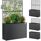 Casaria® Blumenkasten Rankgitter 3 Innentöpfe Polyrattangeflecht Rankhilfe Blumentopf Rattanoptik Pflanzkasten Schwarz