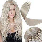 LaaVoo Blond Echthaar Extensions Microrings 1g/s Micro Loop Extensions Echthaar Platinblond Echthaar Extensions Mit Microring Naturlich #60 50g 45cm