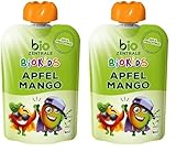 biozentrale BioKids Fruchtmus Beutel Apfel-Mango | 12x 90 g Früchte | Quetschbeutel & Quetschies mit 100% Frucht | Idealer Früchtebrei & Fruchtpüree ohne Zuckerzusatz (Packung mit 2)