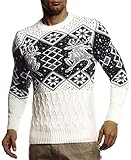 Leif Nelson Herren Strickpullover Norwegerpullover Pullover mit Rundkragen Winterpullover Männer Pulli für Weihnachten Winter Norweger Muster Slim Fit Crew Neck LN20761 XL Ecru